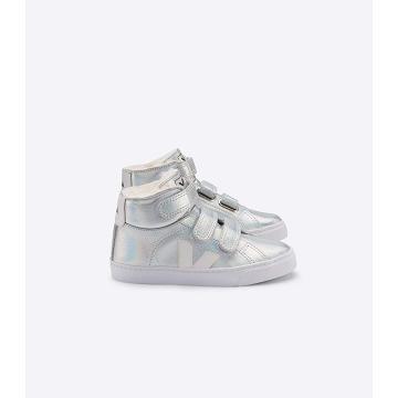 Kids' Veja ESPLAR MID FURED LEATHER High Tops Silver/White | SG 693CTV